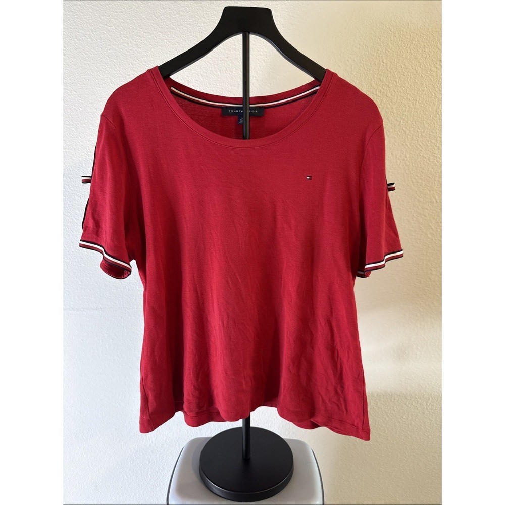 Tommy Hilfiger Red Short Sleeve Logo‎ Top with Bow Accents Size XL
